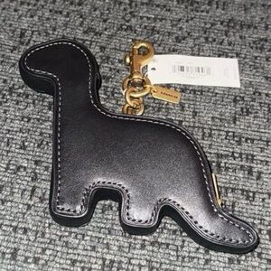 Coach Dino Coin Purse Pouch Bag Charm in Brass/Black Glovetanned Leather NWT